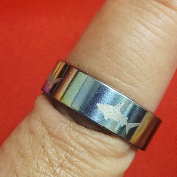 Stainless Steel Wide Band Shark Engraved Ring Size 21 Multicolor Unisex - Picture 8 of 11
